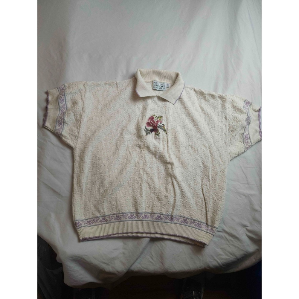 Vtg 90s National Wildlife Federation Top Womens XL White Hummingbird Grandmacore